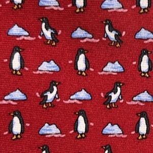 Holiday party fun tie! Brooks Brothers Penguins red 100% silk Christmas gift